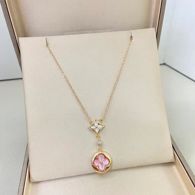 Gold-Tone Layered Floral Enamel Pendant Necklace 8