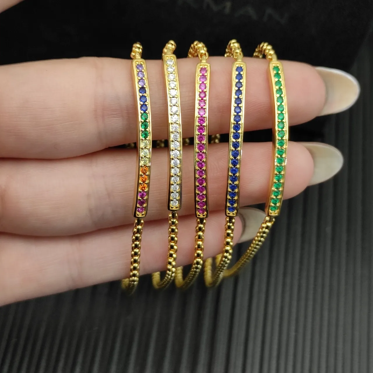 Gold-Tone Pavé Bar Chain Bracelet 3