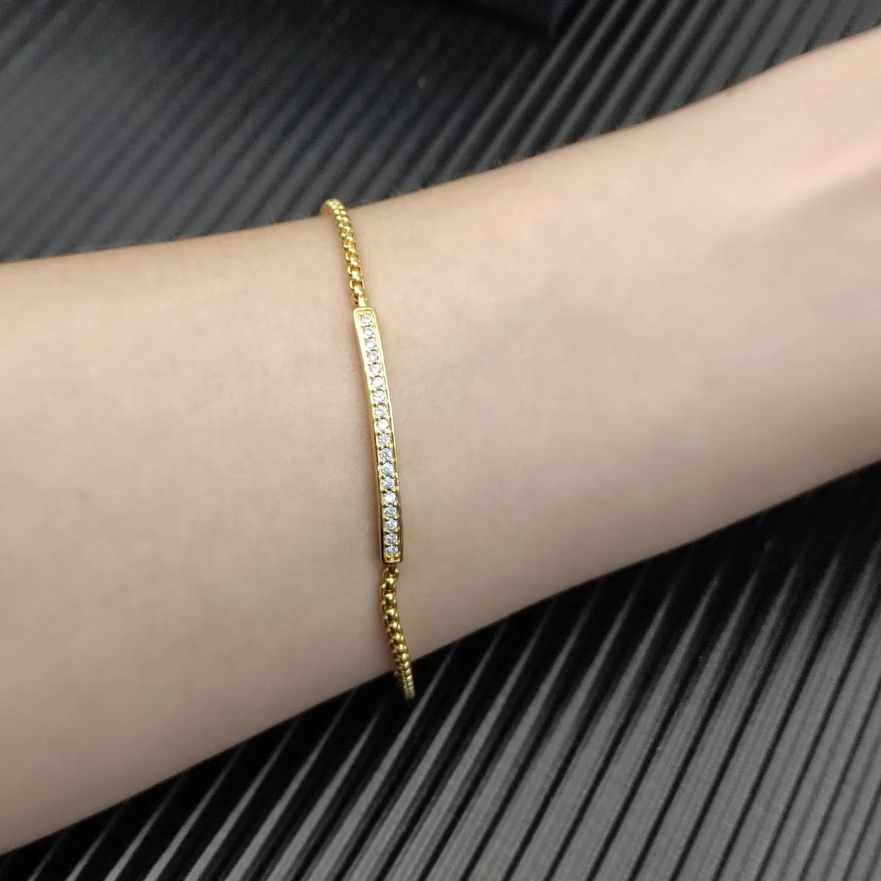 Gold-Tone Pavé Bar Chain Bracelet 7