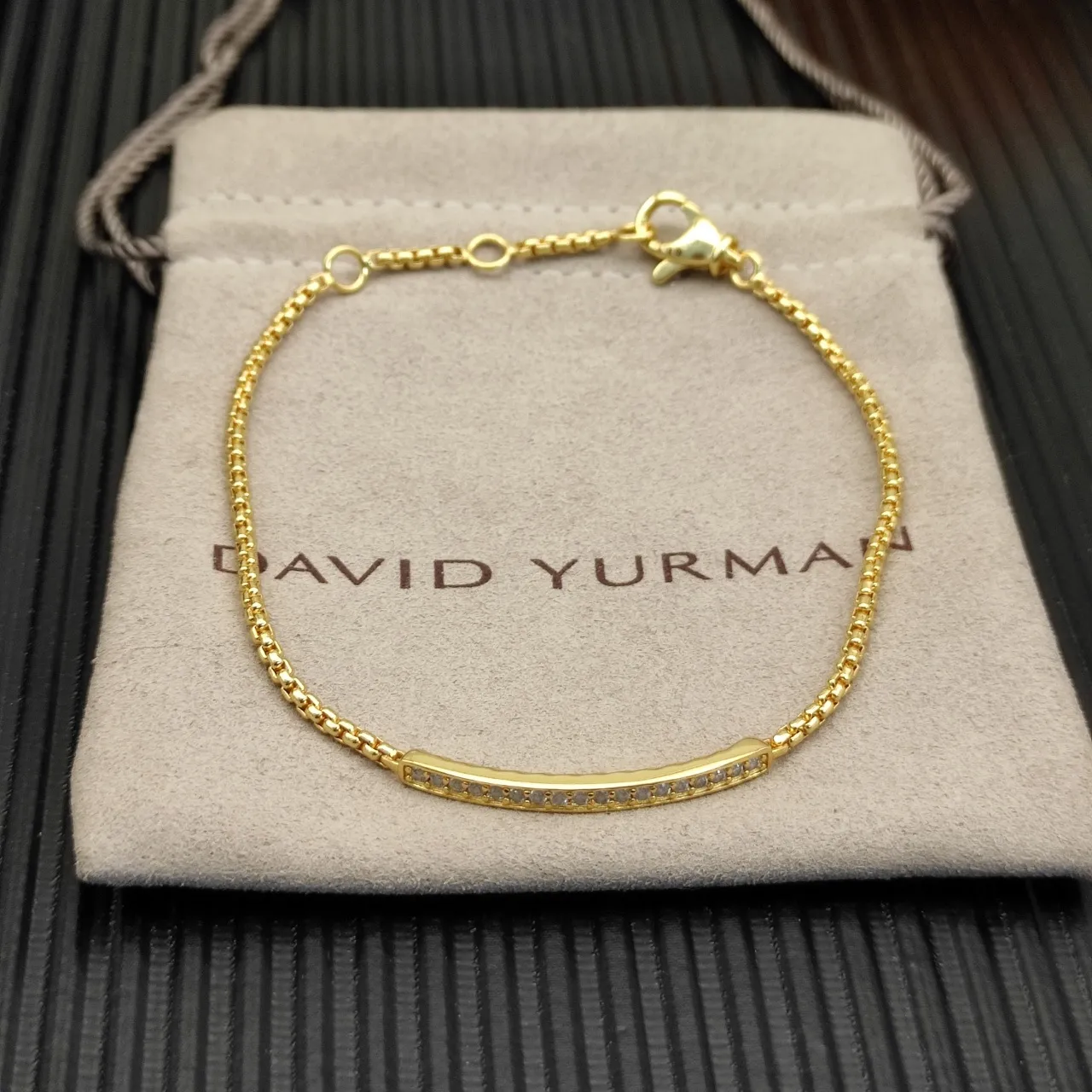 Gold-Tone Pavé Bar Chain Bracelet 9