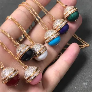 Colliers avec Cristaux Pavé en Forme de Cúpula et Gemmes Sphériques en Couleur Dorée