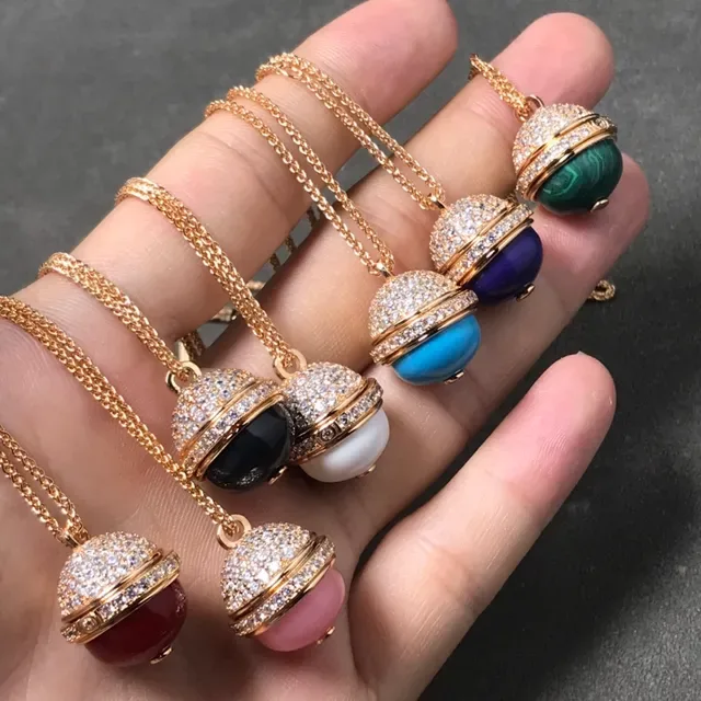 Gold-Tone Pavé Crystal Dome Gemstone Sphere Pendant Necklaces 4