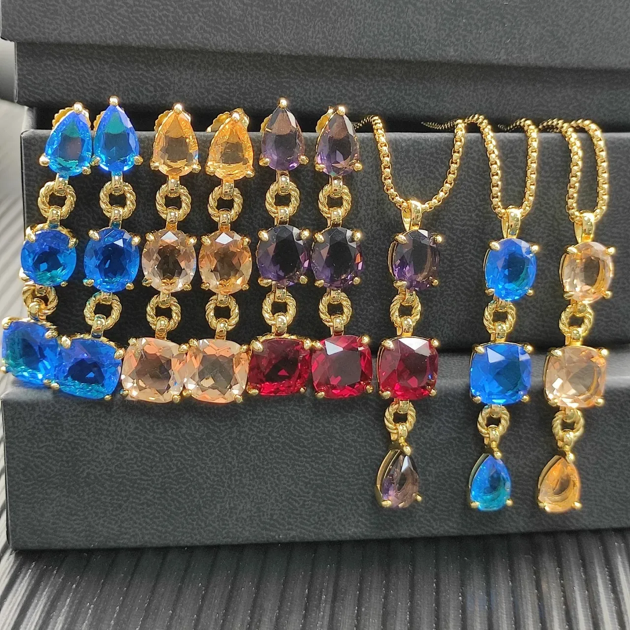 Gold-Tone Rope Bezel Multi-Gemstone Drop Earrings 5