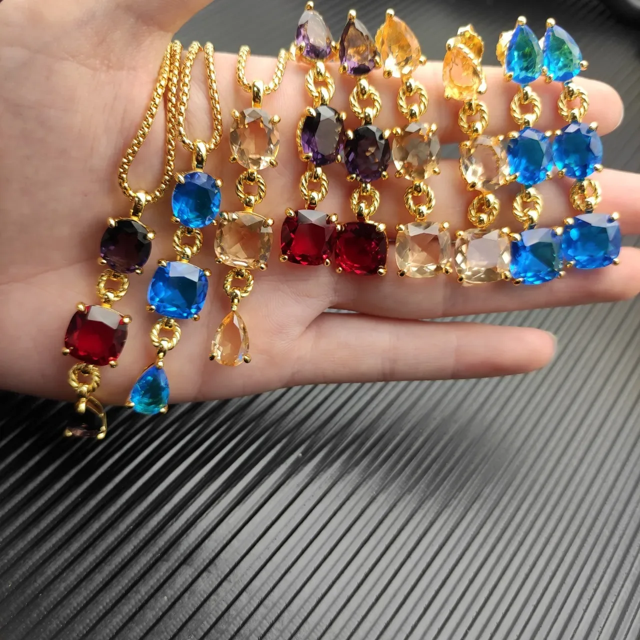 Gold-Tone Rope Bezel Multi-Gemstone Drop Earrings 6