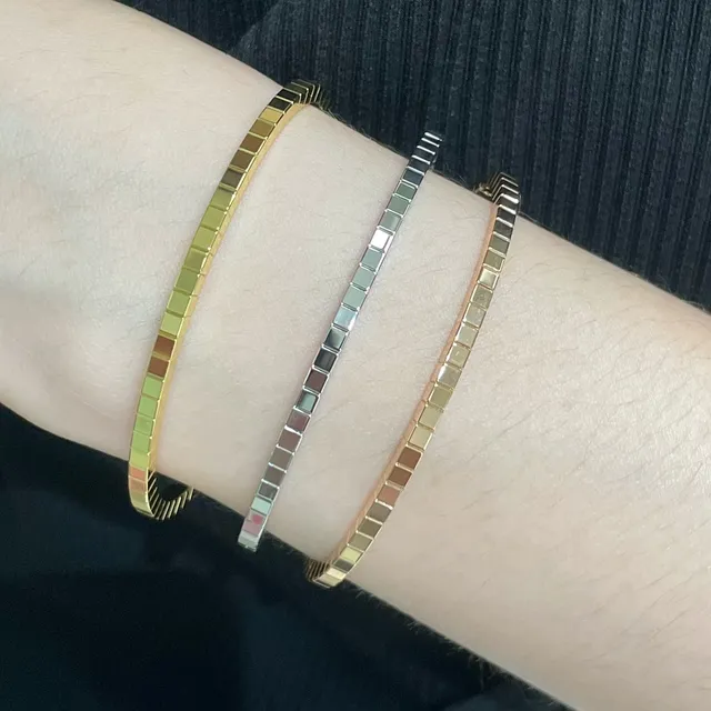 Gold-Tone Segmented Geometric Rigid Bangle Bracelet 9
