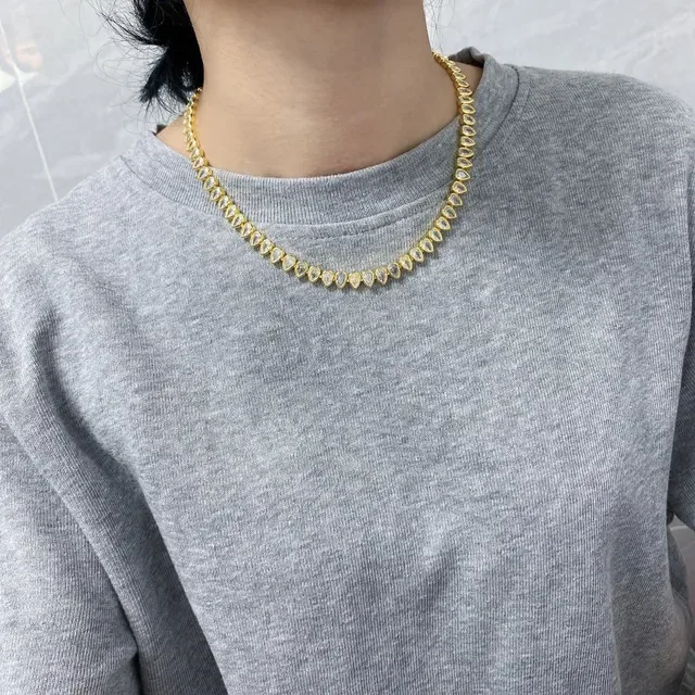 Gold-Tone Teardrop Stone Continuous Necklace 3