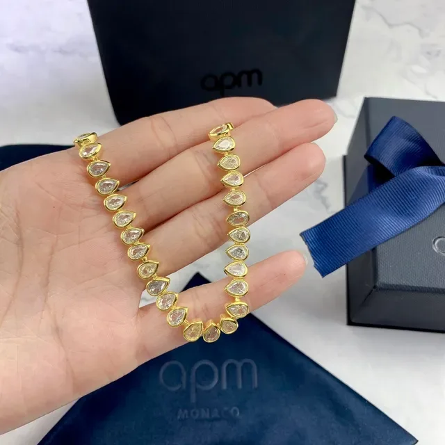 Gold-Tone Teardrop Stone Continuous Necklace 4