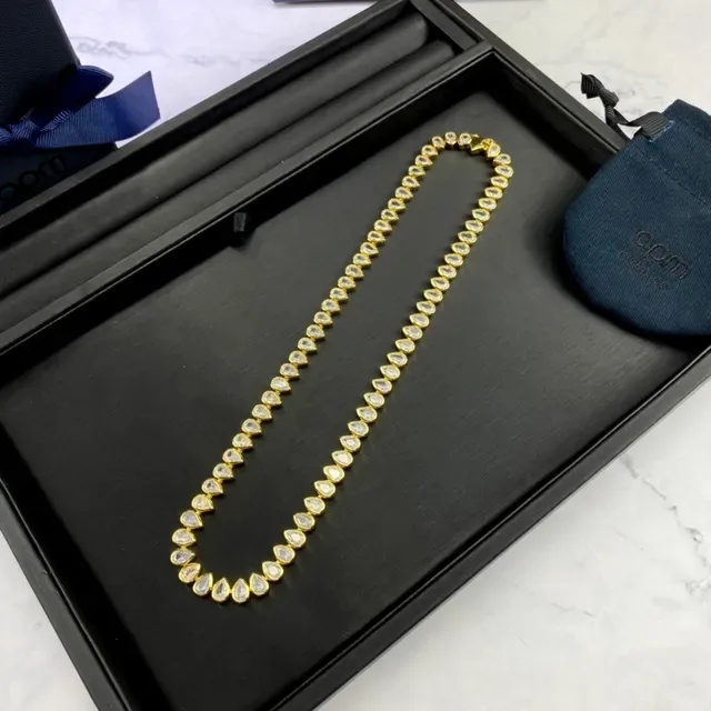 Gold-Tone Teardrop Stone Continuous Necklace 6