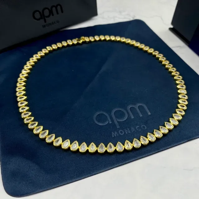 Gold-Tone Teardrop Stone Continuous Necklace 8