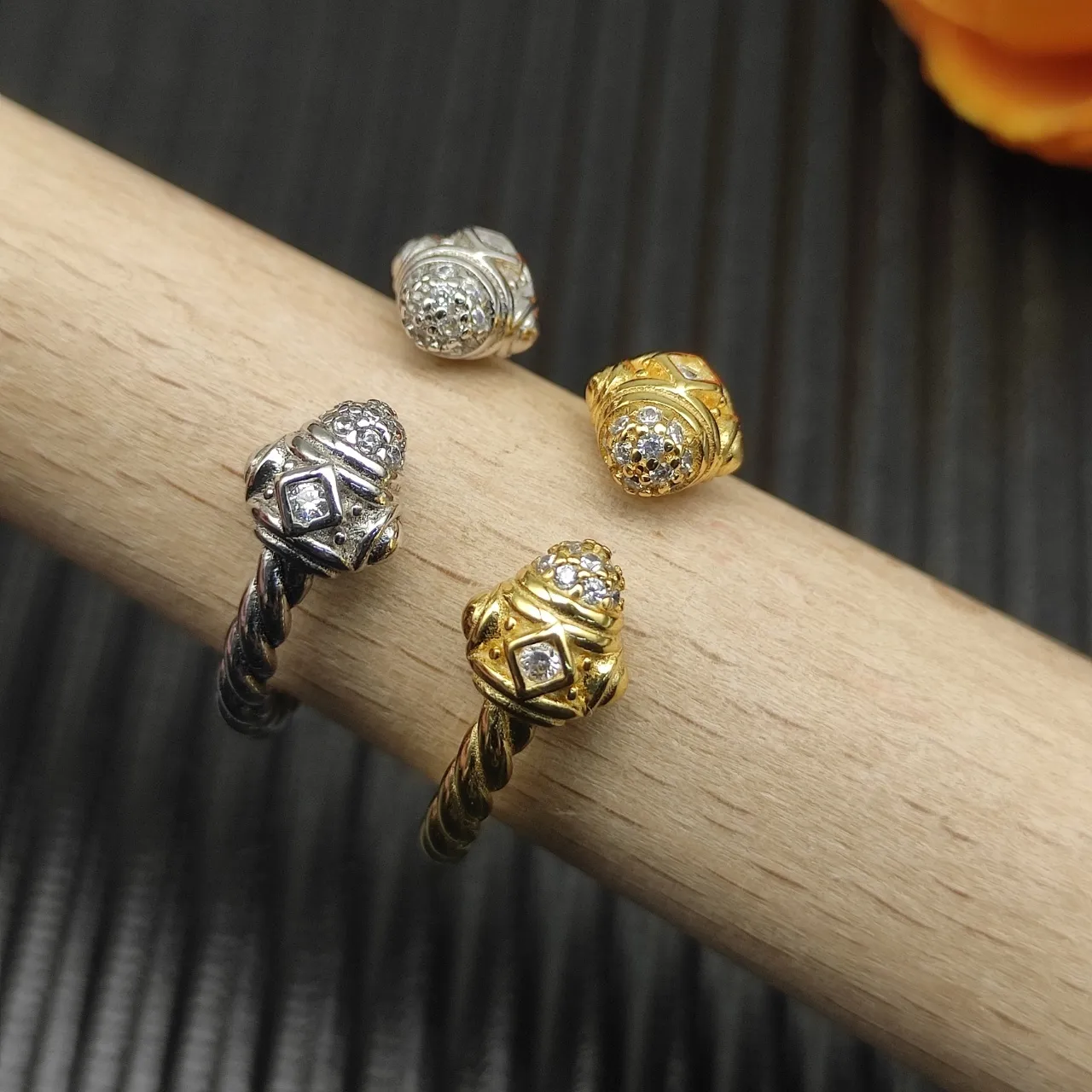 Gold-Tone Twisted Rope Knot Diamond Ring 2