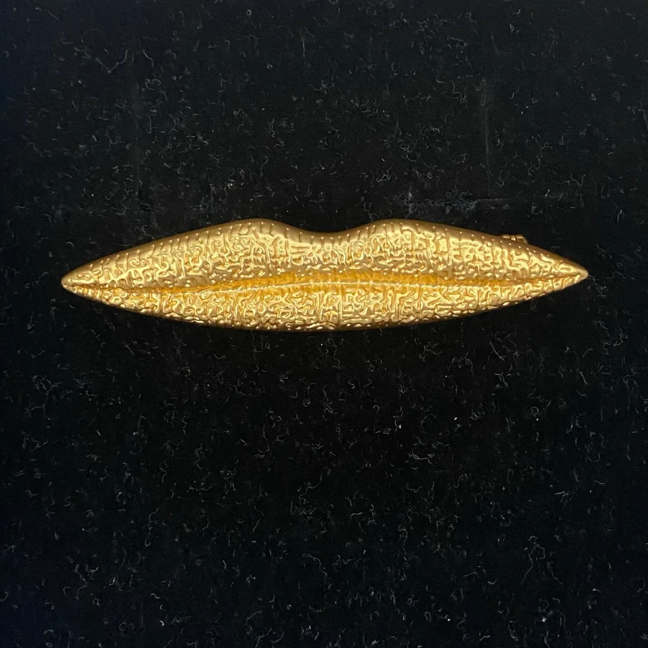 Gold-Toned Lip-Shaped Textured Brooch 5
