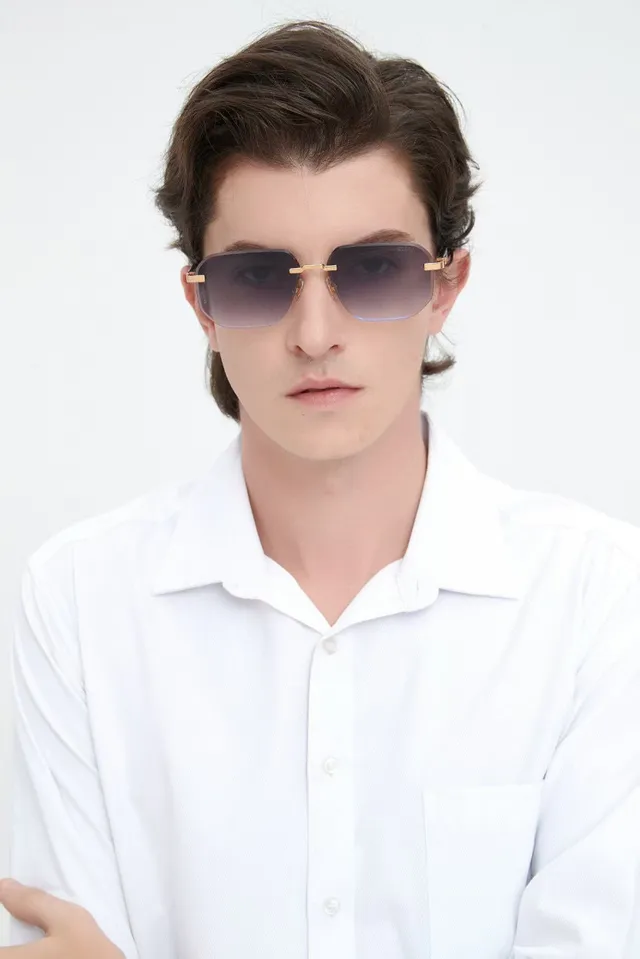 Gradient Lens Gold-Tone Rimless Aviator Sunglasses 4
