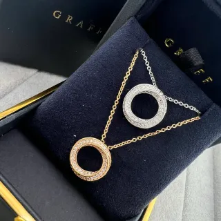 Graff Gold Silver Pavé-Set Double-Circle Pendant Two-Tone Chains Necklace