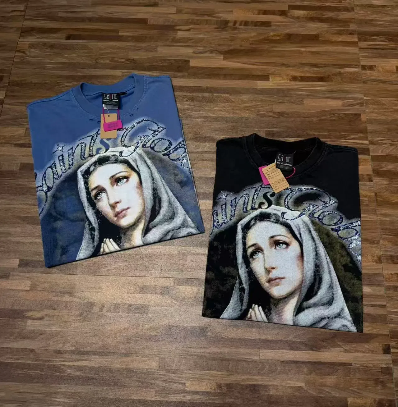Graphic Print Rhinestone-Embellished Religious Icon T-Shirt 3