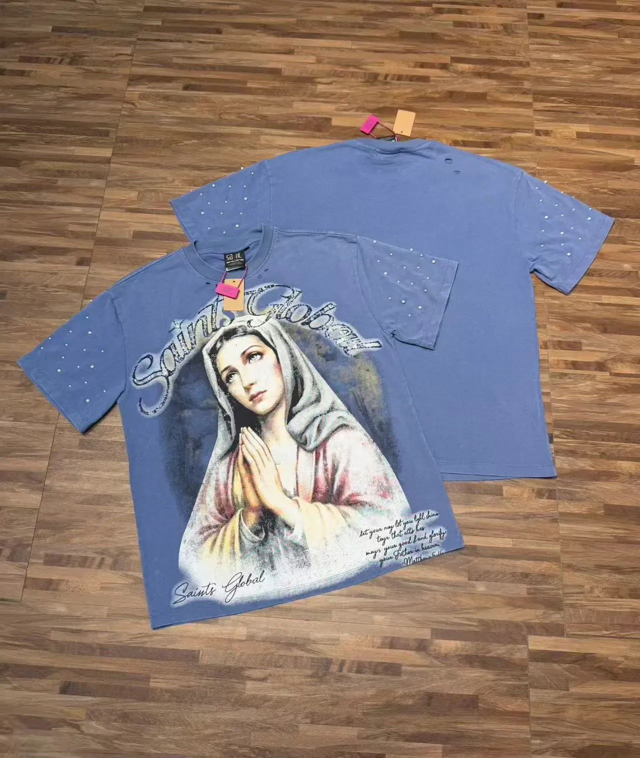 Graphic Print Rhinestone-Embellished Religious Icon T-Shirt 7