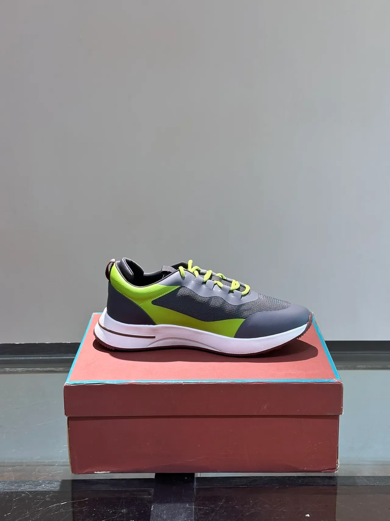 Gray and Lime Green Mesh Overlay Lifestyle Sneakers 4