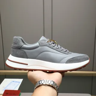 Gray Brown Suede And Leather Upper Layered Panel Construction Sneakers