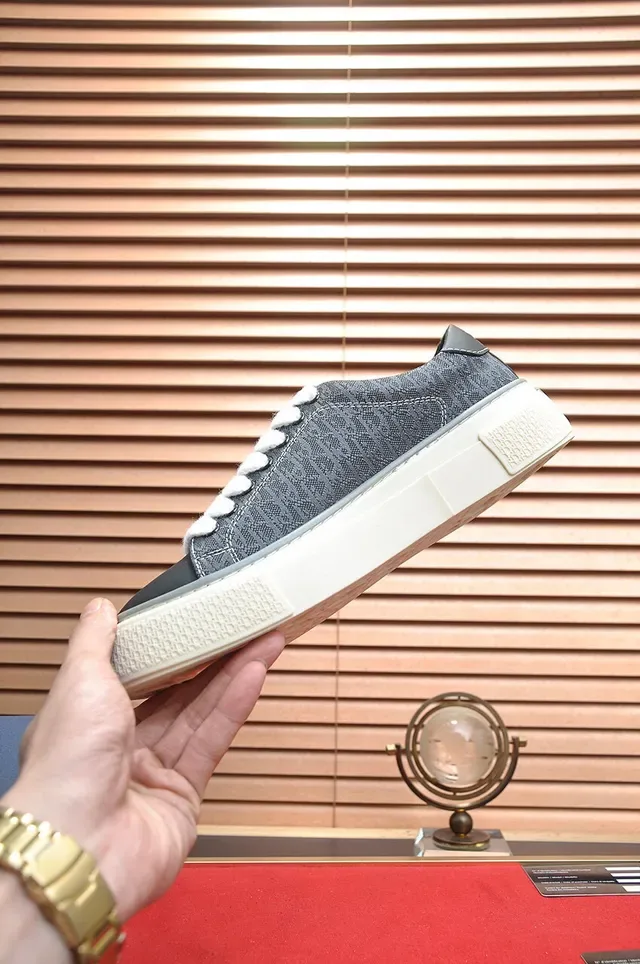 Gray White Denim-Textured Upper Embroidered Monogram Logo Sneakers 5