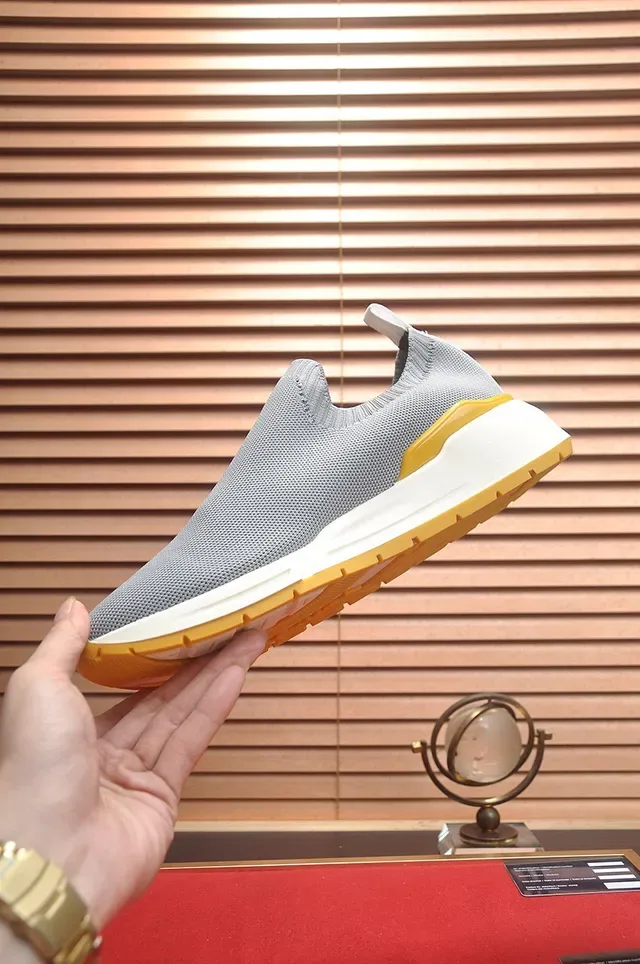Gray Yellow Slip-On Sock-Fit Knit Upper Sculpted Multi-Layered Midsole Sneakers 5