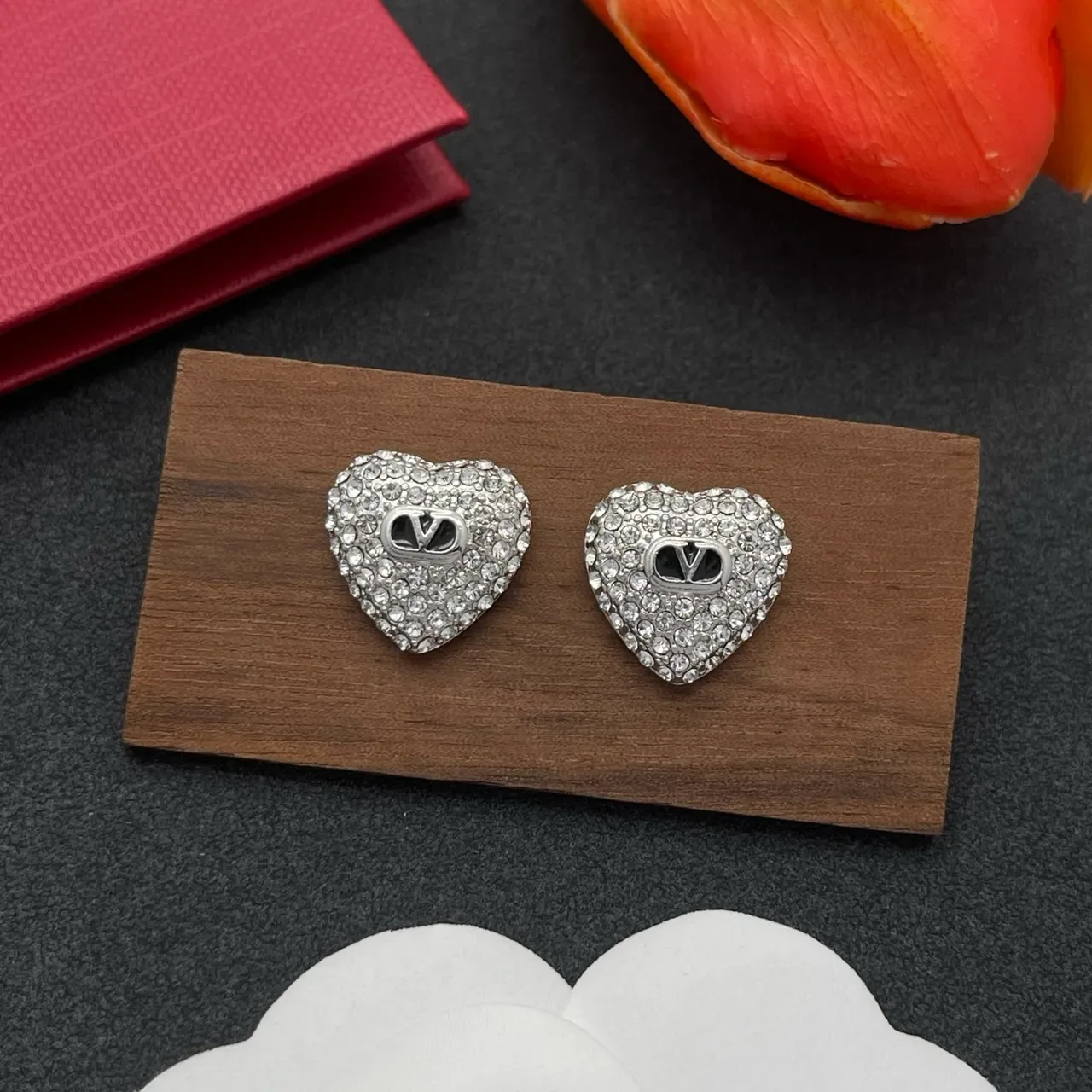 Heart-Shaped Pavé-Crystal Monogram Stud Earrings 7