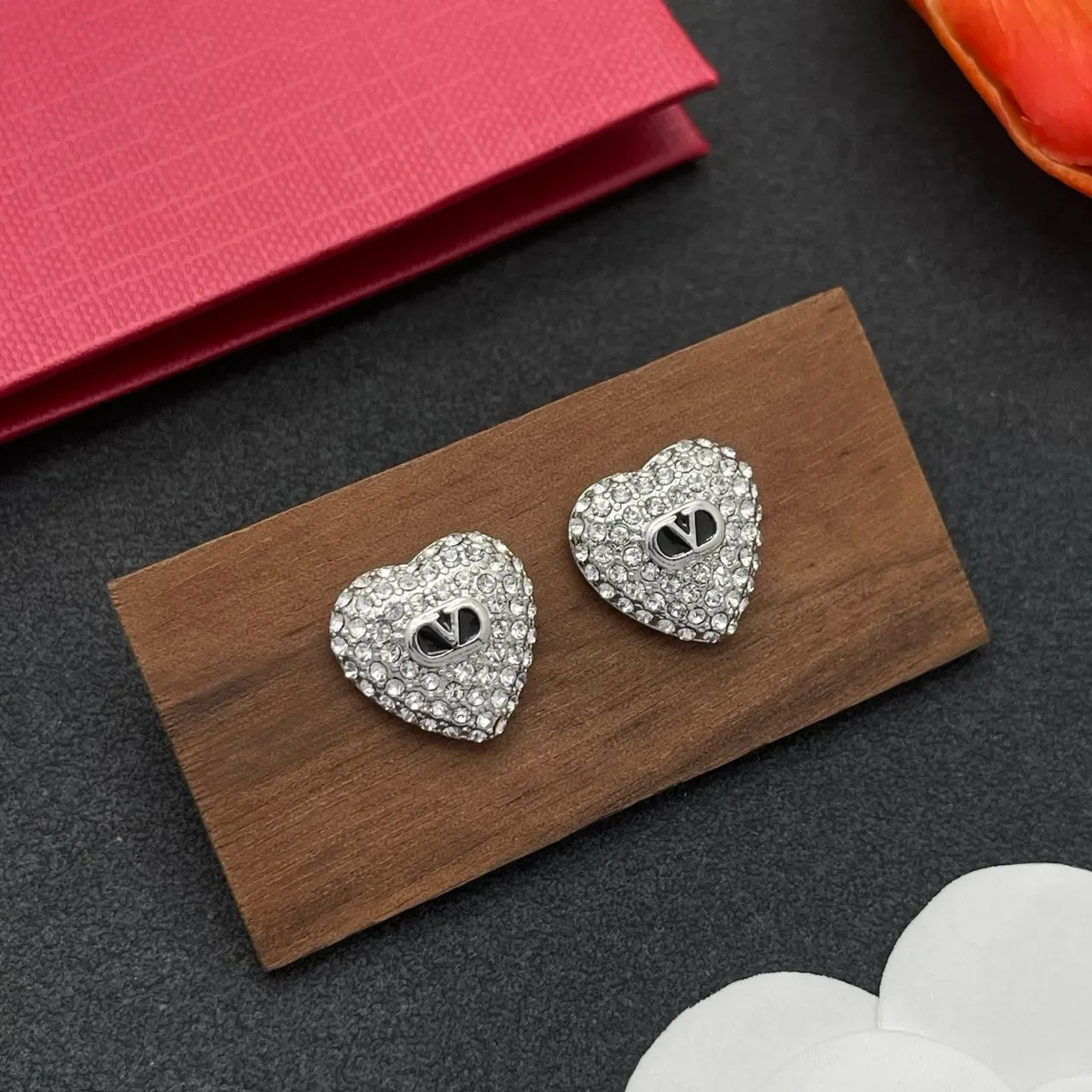 Heart-Shaped Pavé-Crystal Monogram Stud Earrings 8
