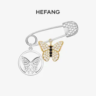 HEFANG क्रिस्टल तितली ड्यूल चार्म सेफ्टी पिन ब्रोच