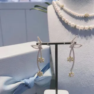HEFANG Pendientes Plata Amarillo Lazo Superior Dangle Motivos de Flores