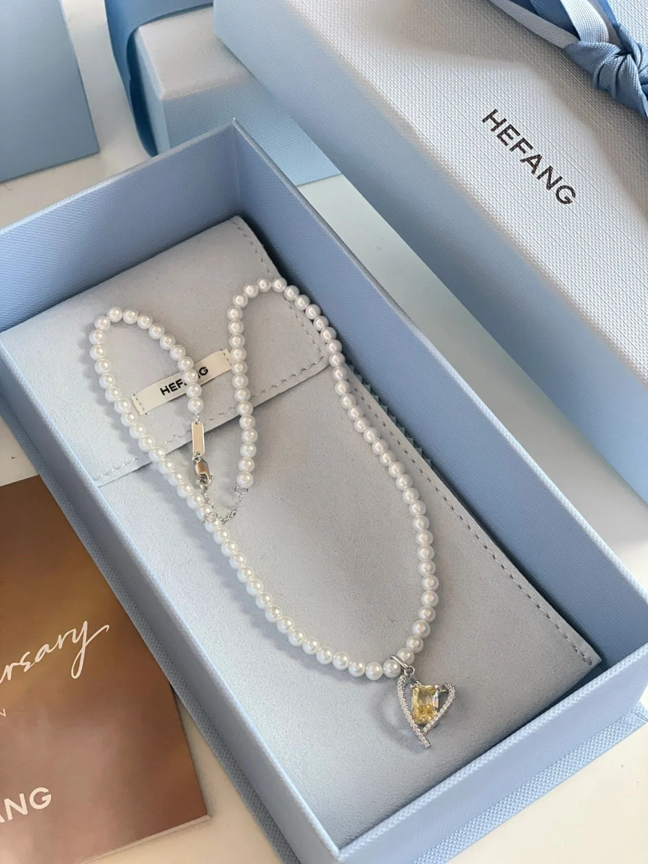 HEFANG White Gold Pearl Strand Heart-Shaped Pendant Necklace 2