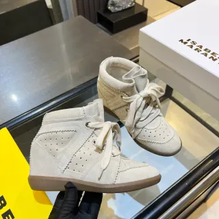 Isabel Marant حذاء رياضي بيج بني كعب مسطح جلد مدبوغ مخرق