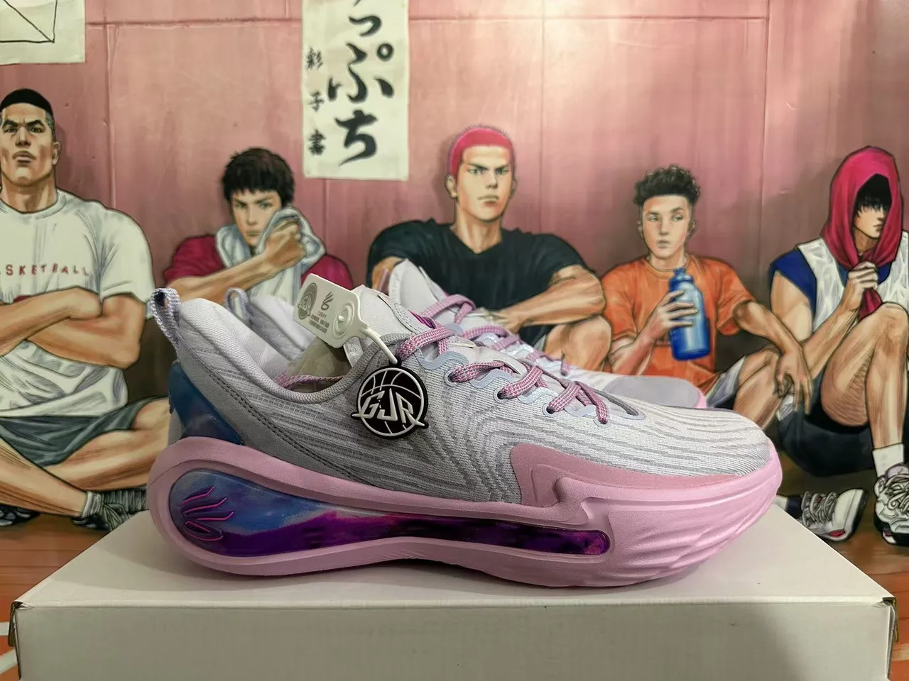 Li-Ning Nuage Gris Rose Tricot Supérieur Translucide Gradiente Unité Talon Chaussures de Basketball 4
