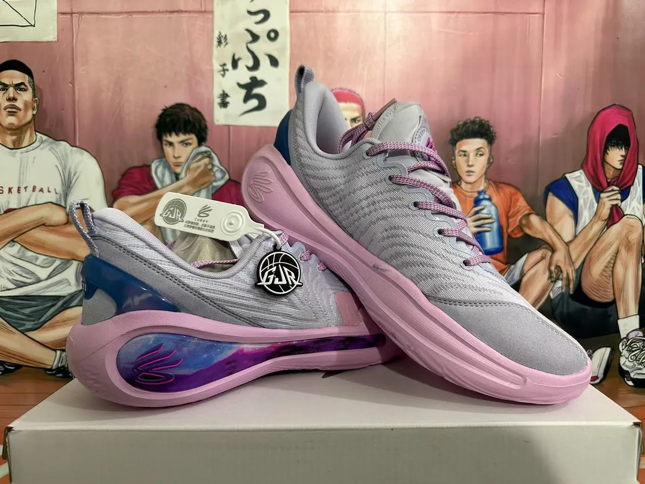 Li-Ning Nuage Gris Rose Tricot Supérieur Translucide Gradiente Unité Talon Chaussures de Basketball 5