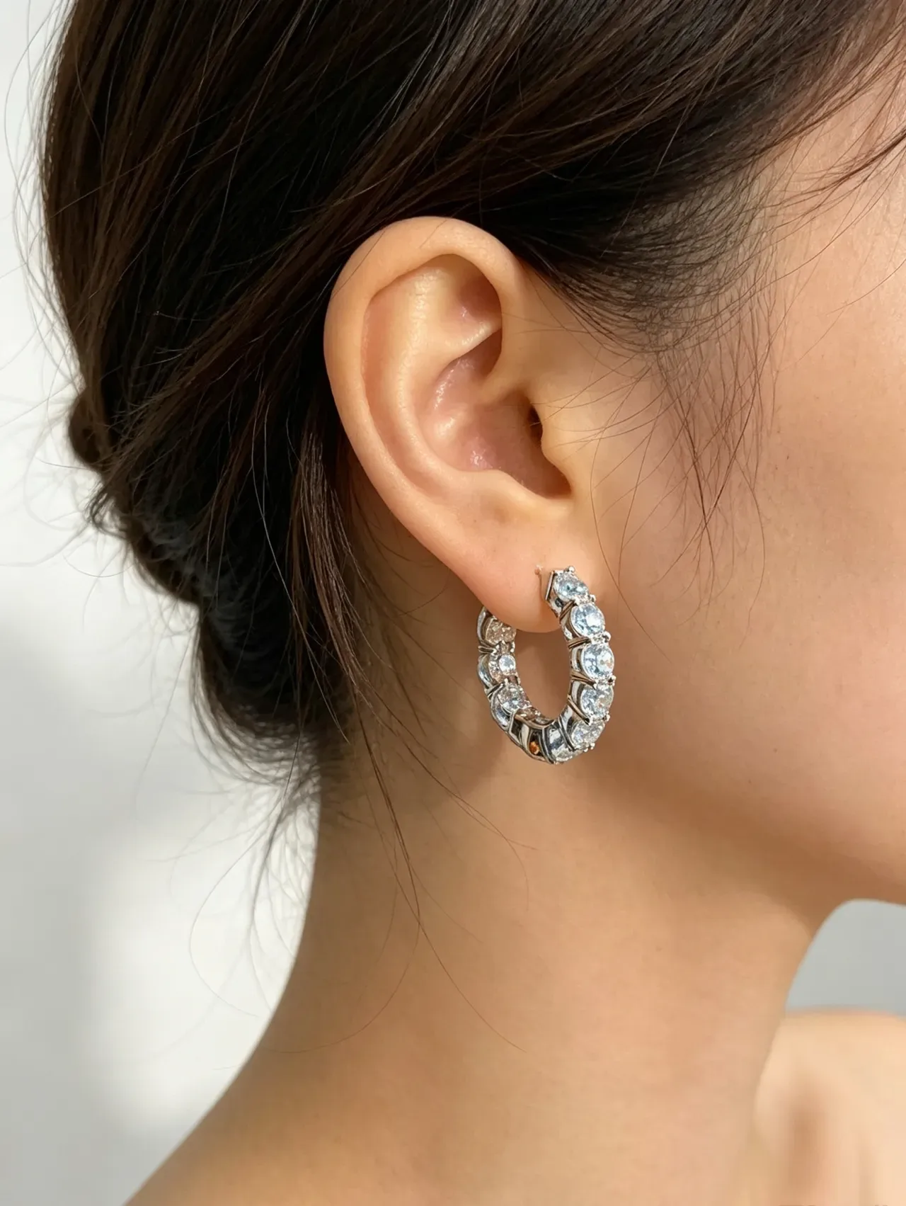 Light Blue Gemstone Channel-Set Hoop Earrings 2