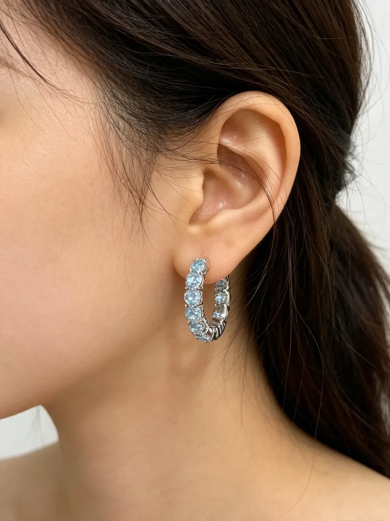 Light Blue Gemstone Channel-Set Hoop Earrings 3