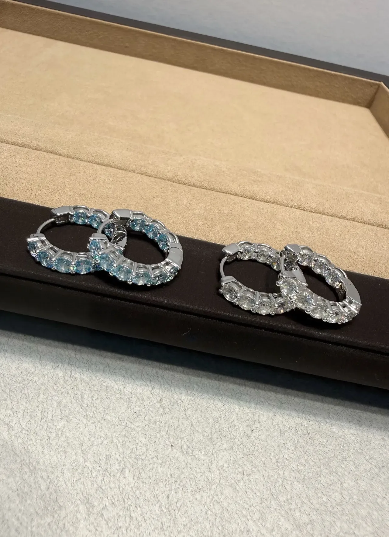 Light Blue Gemstone Channel-Set Hoop Earrings 4