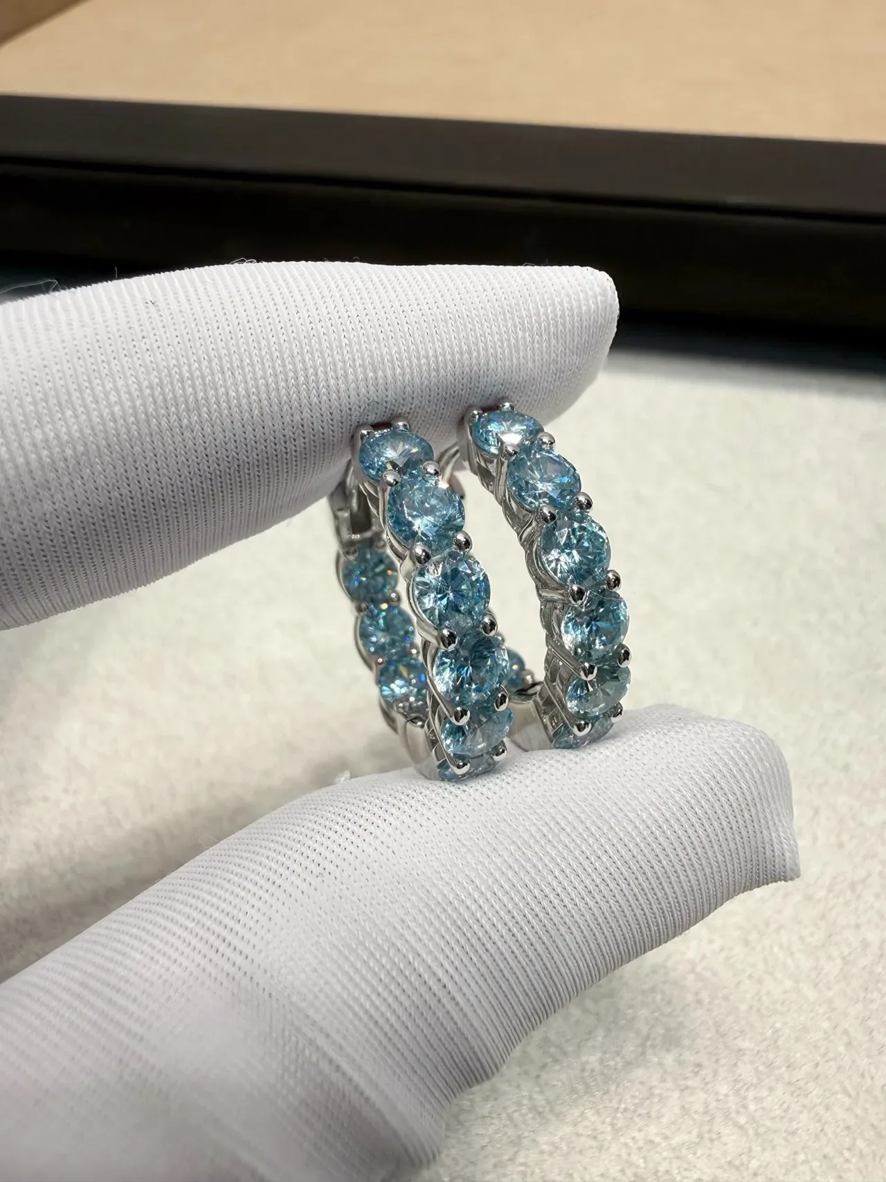 Light Blue Gemstone Channel-Set Hoop Earrings 5
