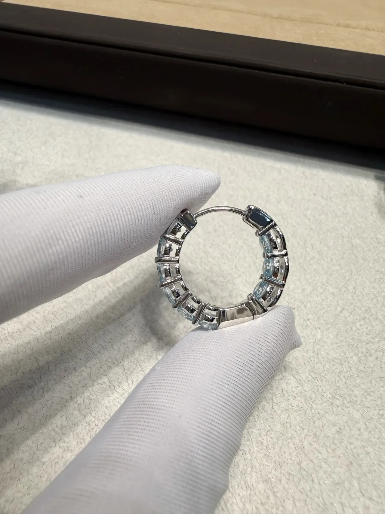 Light Blue Gemstone Channel-Set Hoop Earrings 6