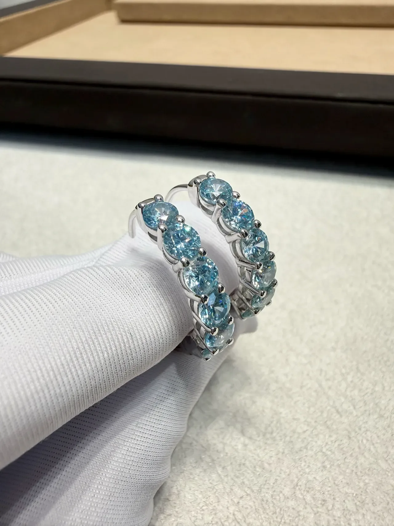 Light Blue Gemstone Channel-Set Hoop Earrings 8