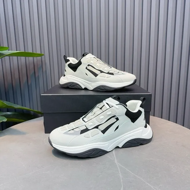 Light Gray and Black Laceless Chunky Sneakers 3