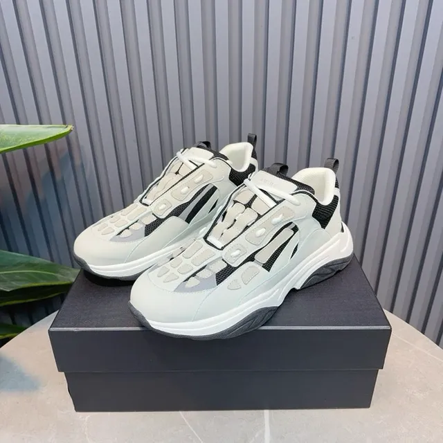 Light Gray and Black Laceless Chunky Sneakers 5