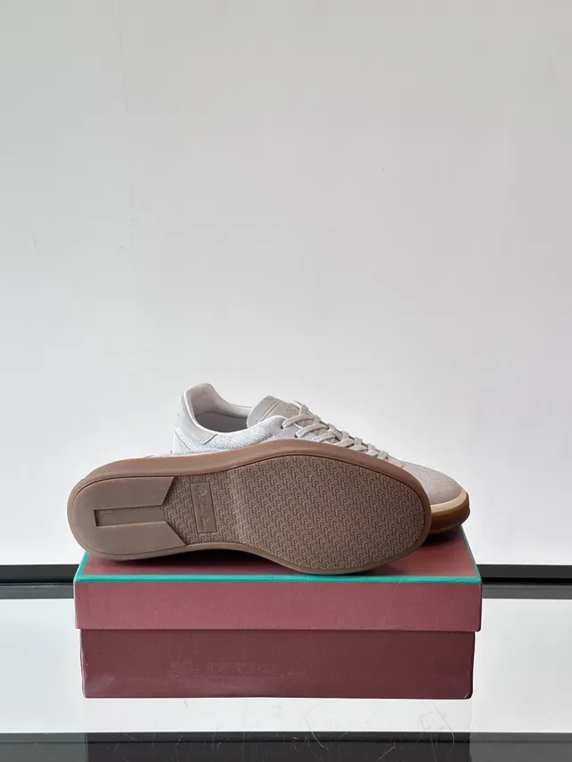 Light Gray Textile-Suede Low-Top Gum Sole Sneakers 2