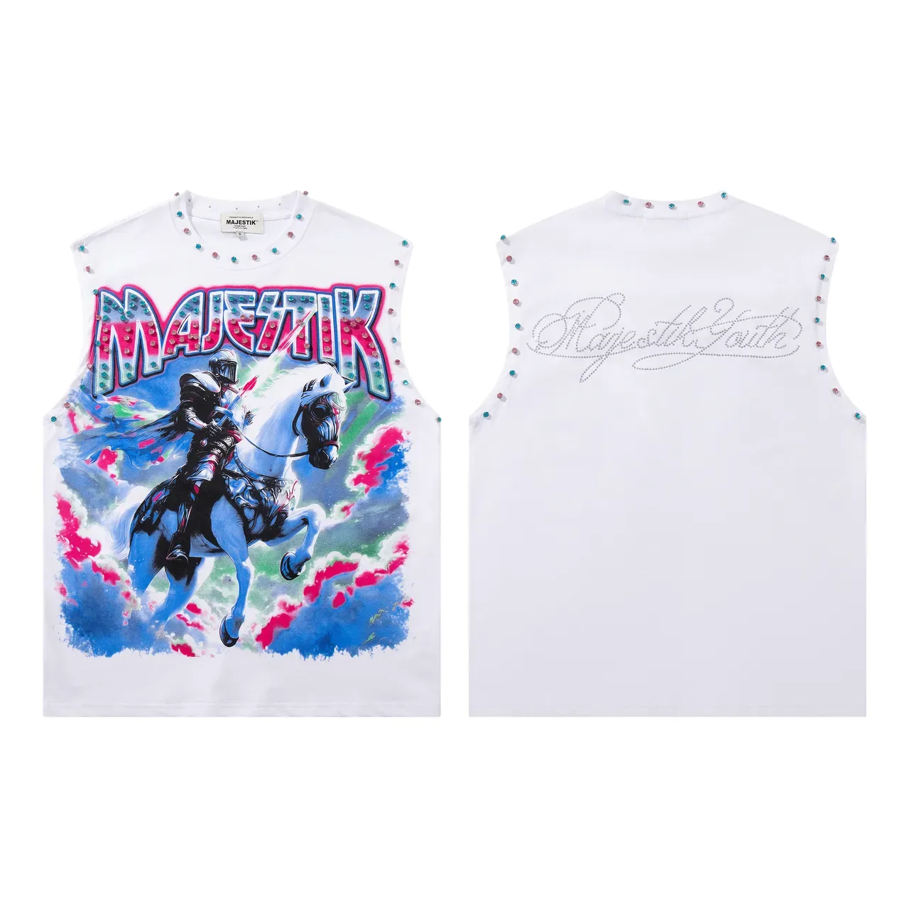 MAJESTIK Top Sans Manches à Impressions Graphiques et Embellished avec Rhinestones 2