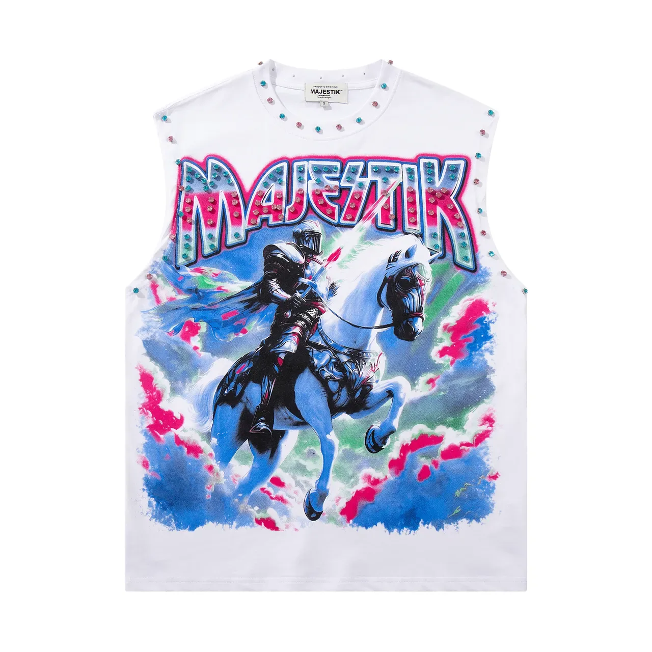 MAJESTIK Top Sans Manches à Impressions Graphiques et Embellished avec Rhinestones 3