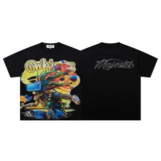 Majestik Graphic-Print Rhinestone Logo Black T-Shirt