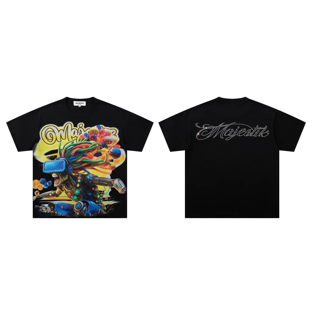 Camiseta preta Majestik com estampa gráfica e logo de strass 2