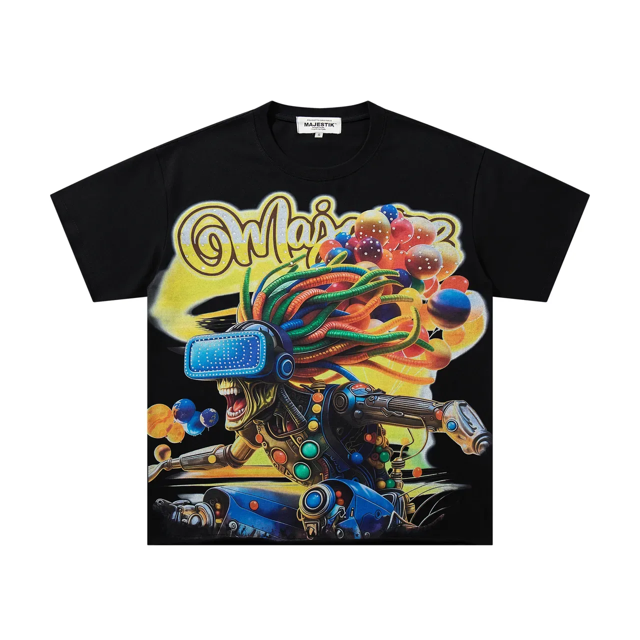 Camiseta preta Majestik com estampa gráfica e logo de strass 3