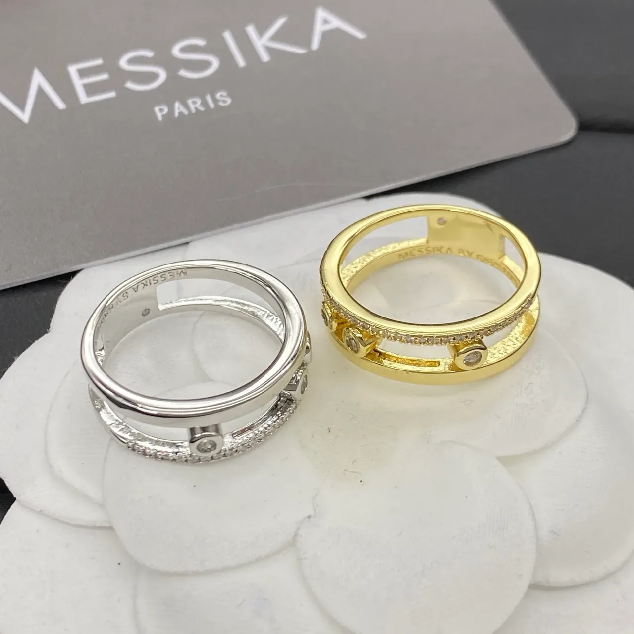 Messika Gold Silver Stacked Double-Band Pavé-Set Upper Ring 2