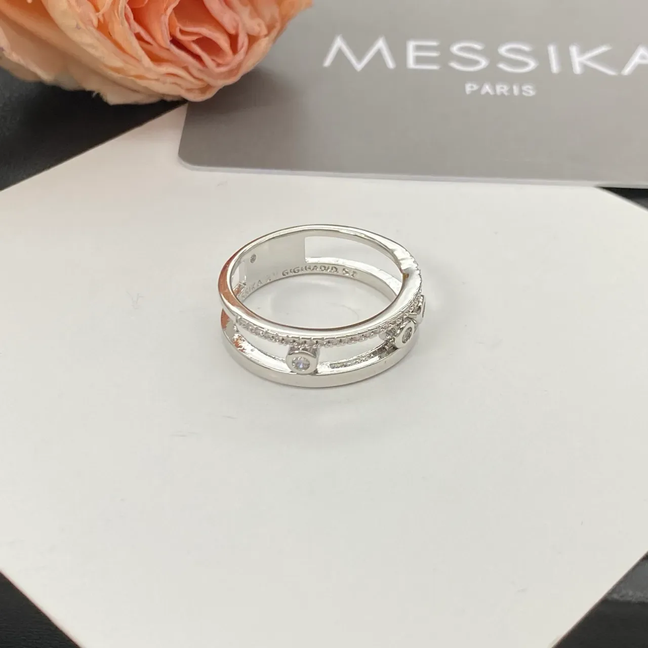 Messika Gold Silver Stacked Double-Band Pavé-Set Upper Ring 3