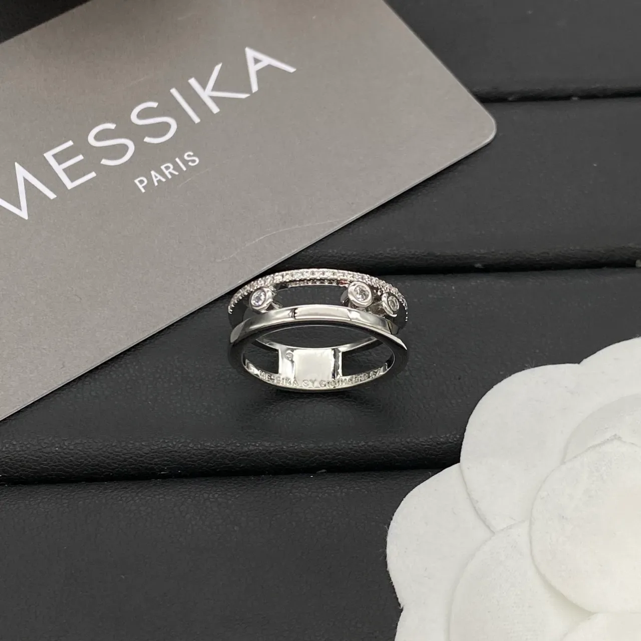 Messika Gold Silver Stacked Double-Band Pavé-Set Upper Ring 4