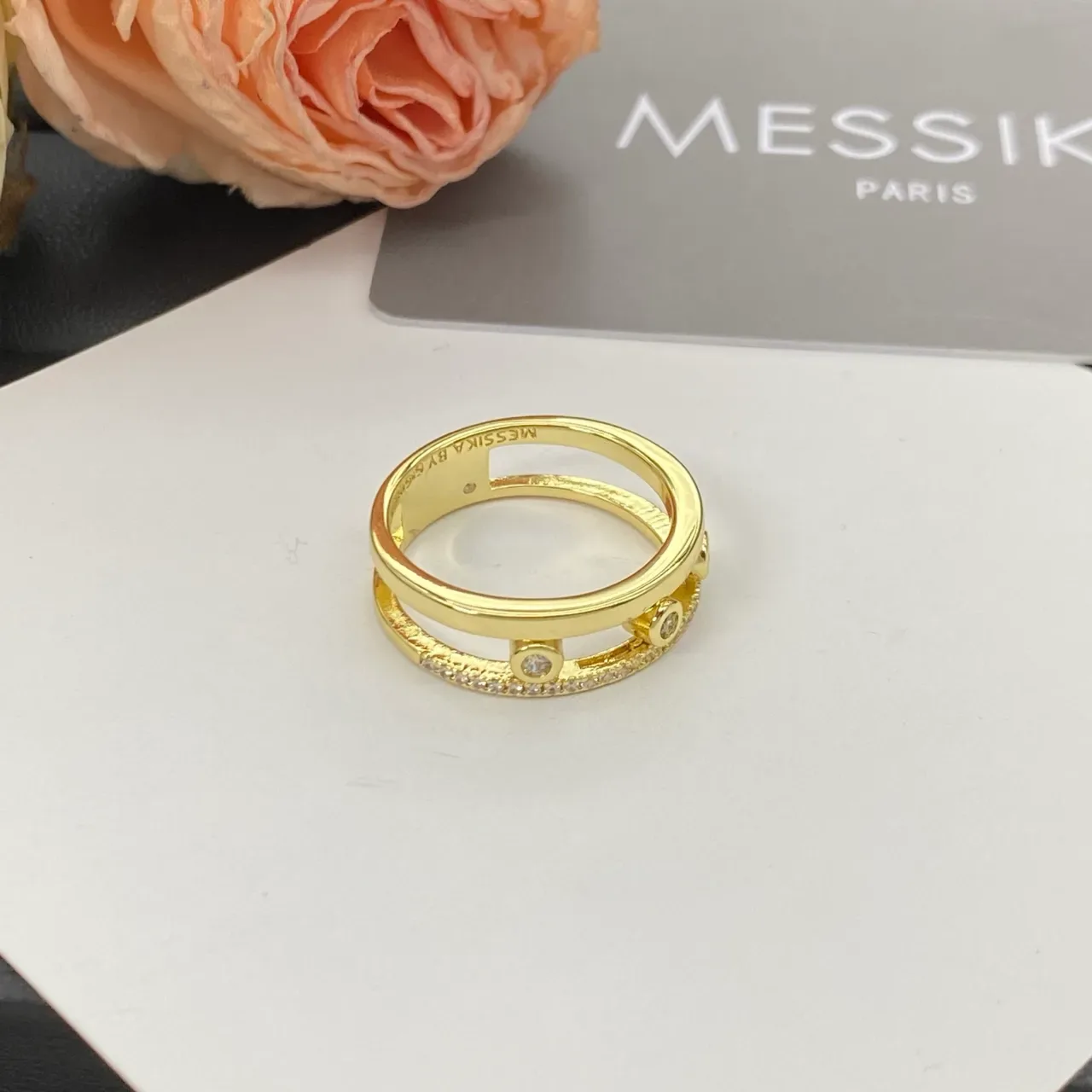 Messika Gold Silver Stacked Double-Band Pavé-Set Upper Ring 5