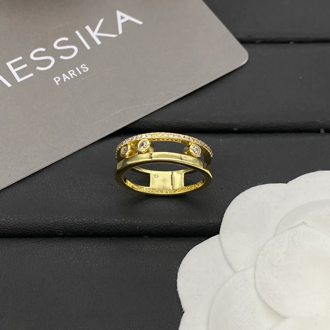 Messika Gold Silver Stacked Double-Band Pavé-Set Upper Ring 6